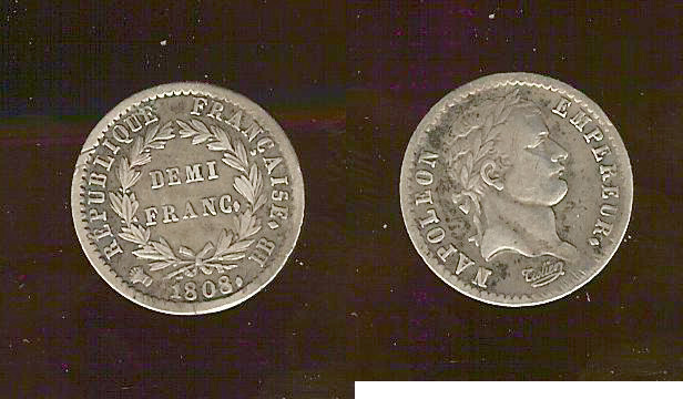 Demi-franc  1808 Strasbourg TTB